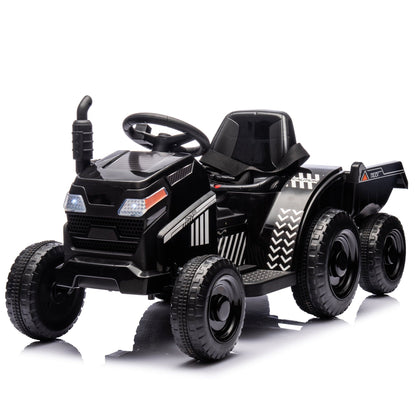 12V Kids Ride On Electric Tractor Black Knight,Kids Ride On Toy.2WD,Non-skid tires, steering wheel, foot pedal,With Removable storage tug,Light,Bluetooth,Music,MP3,USB,Power Display For Kids Aged 2-3.