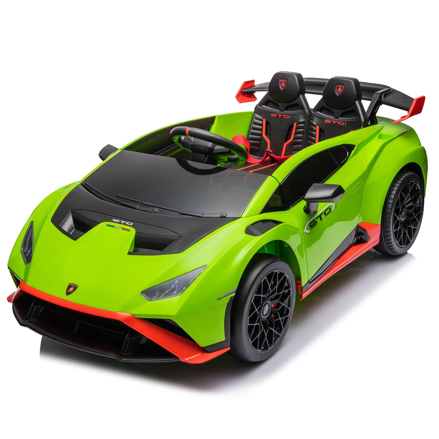 Lamborghini Huracan Sto 24V Kids Electric Ride-On Drift Car: Speeds 1.86-5.59 MPH, Ages 3-8, Foam Front Wheels, 360° Spin, LED Lights, Dynamic Music, Early Learning, USB Port, Drift Feature