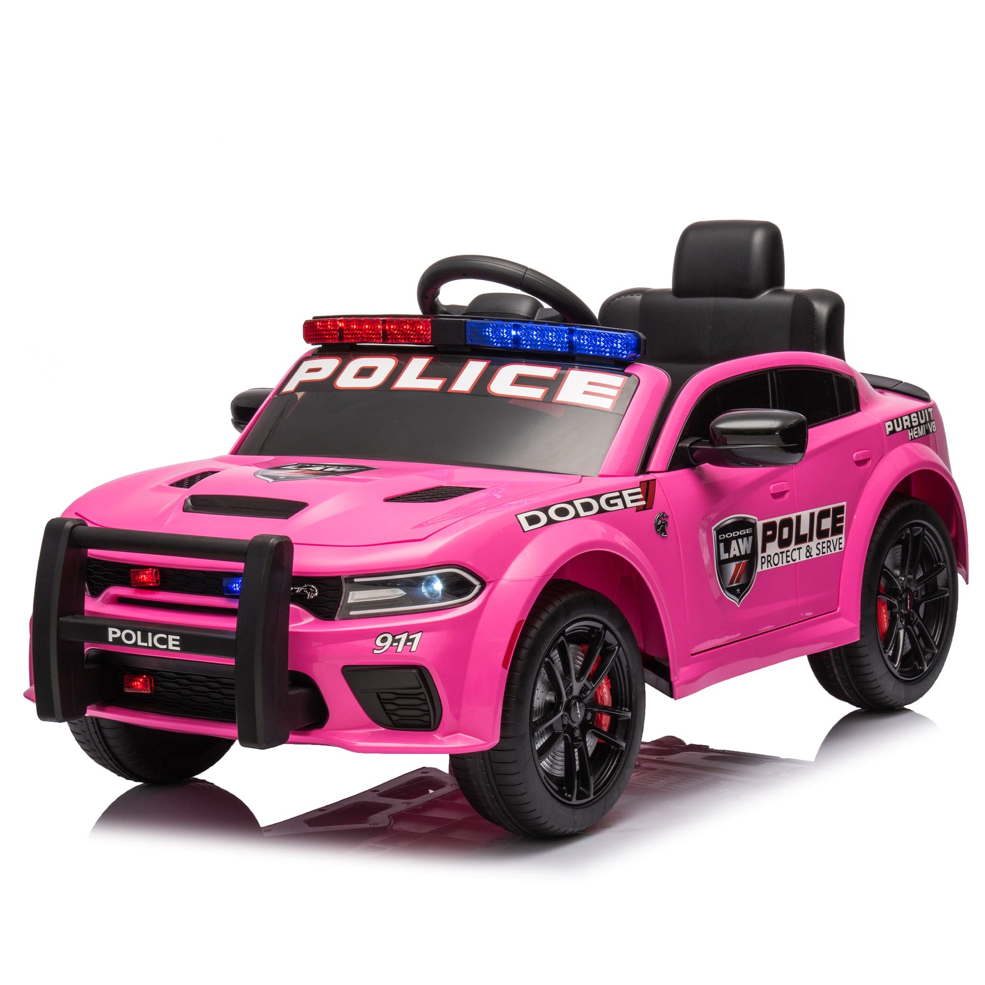 Licensed Dodge Charger,12v Kids ride on police car W/Parents Remote Control,anti-collision bar,Front& top alarm light design,Police car sticker,megaphone,three-speed,slow start,Four wheel suspension.