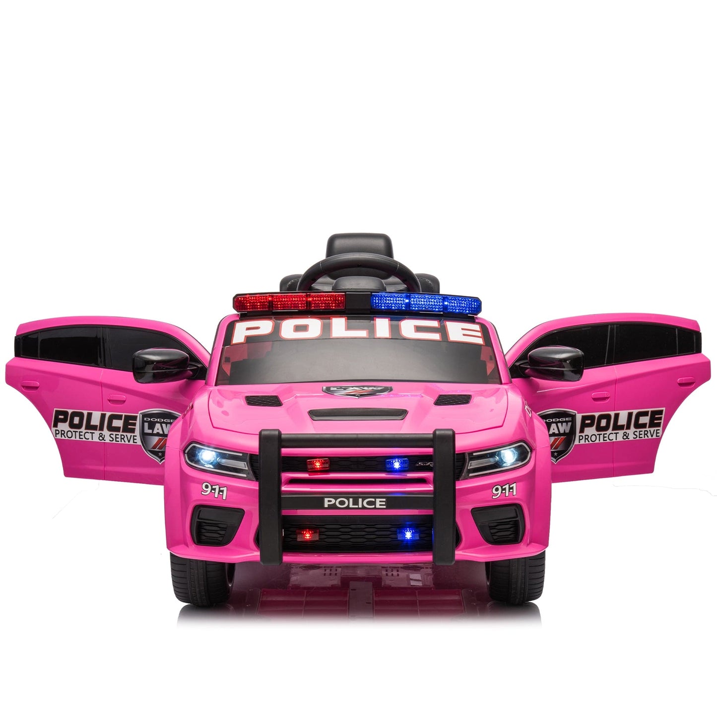 Licensed Dodge Charger,12v Kids ride on police car W/Parents Remote Control,anti-collision bar,Front& top alarm light design,Police car sticker,megaphone,three-speed,slow start,Four wheel suspension.