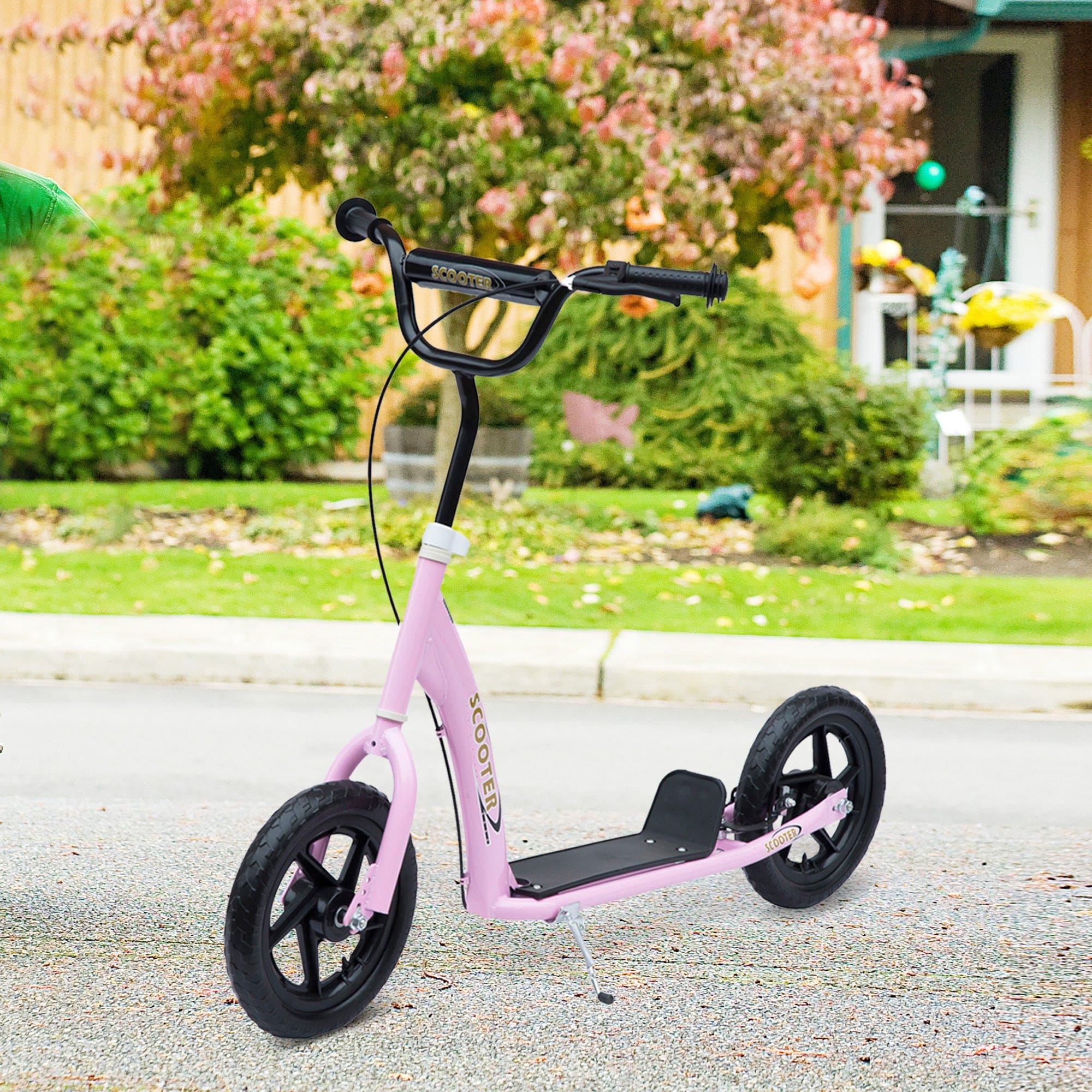 HOMCOM Kick Scooter for Kids 5-12 Years Old, Big Wheel Kids Scooter with Adjustable Height Handlebar, Non-slip Footplate, Rear Brake, Pink