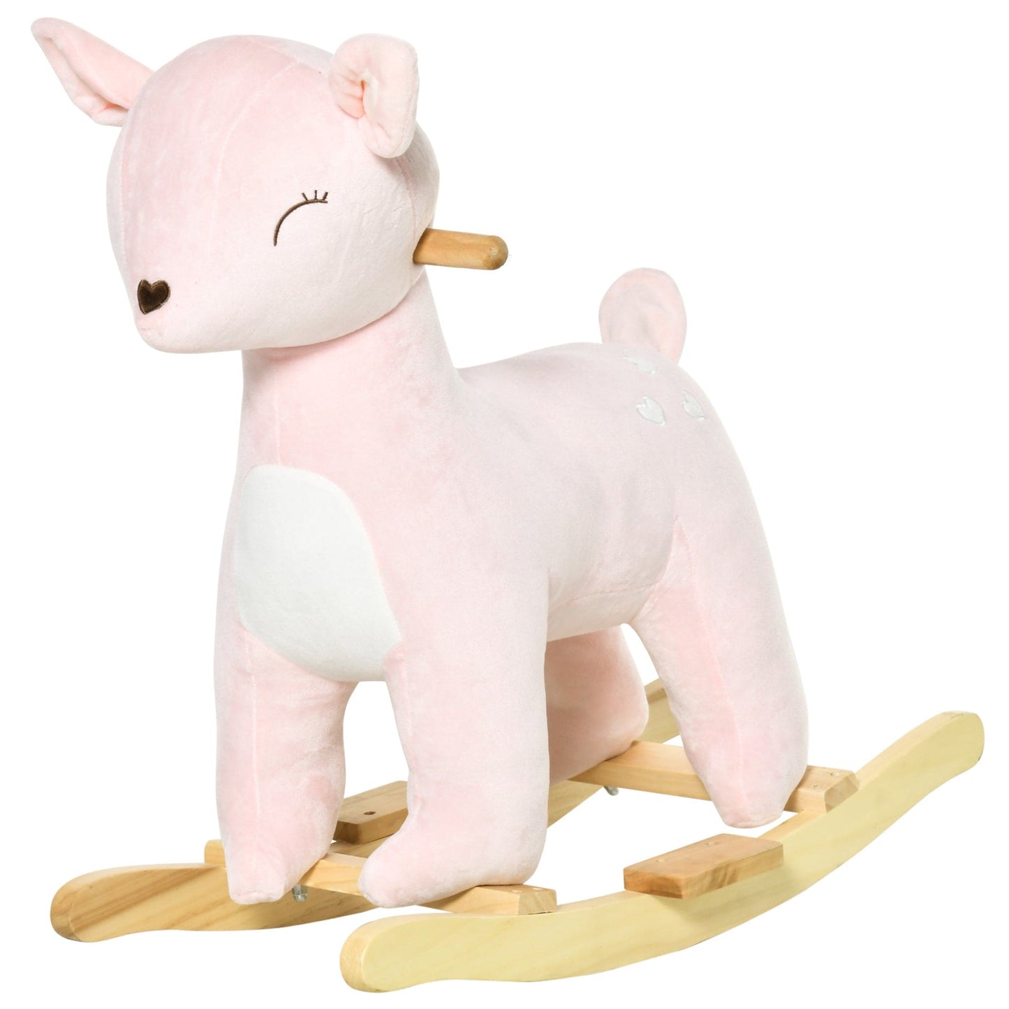 Qaba Kids Plush Ride-On Rocking Horse Deer-shaped Plush Toy Rocker with Realistic Sounds for Child 36-72 Months Pink