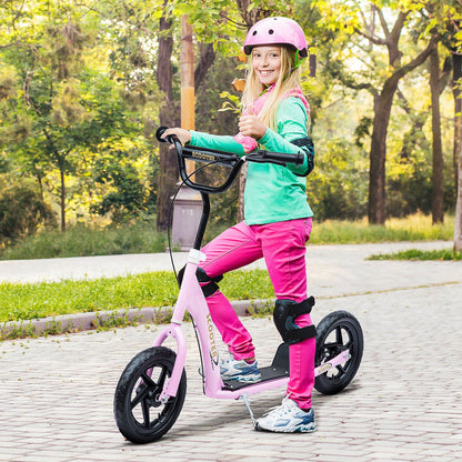 HOMCOM Kick Scooter for Kids 5-12 Years Old, Big Wheel Kids Scooter with Adjustable Height Handlebar, Non-slip Footplate, Rear Brake, Pink