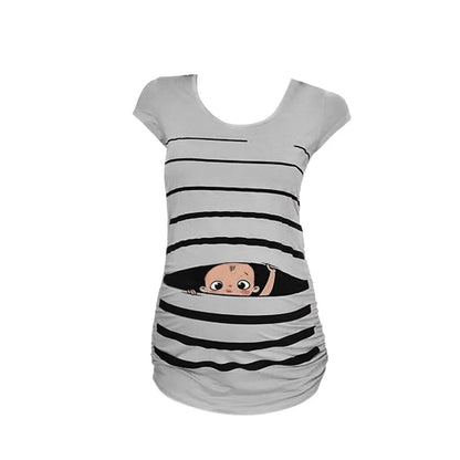 Sweet Cartoon Striped Maternity Summer T-shirt