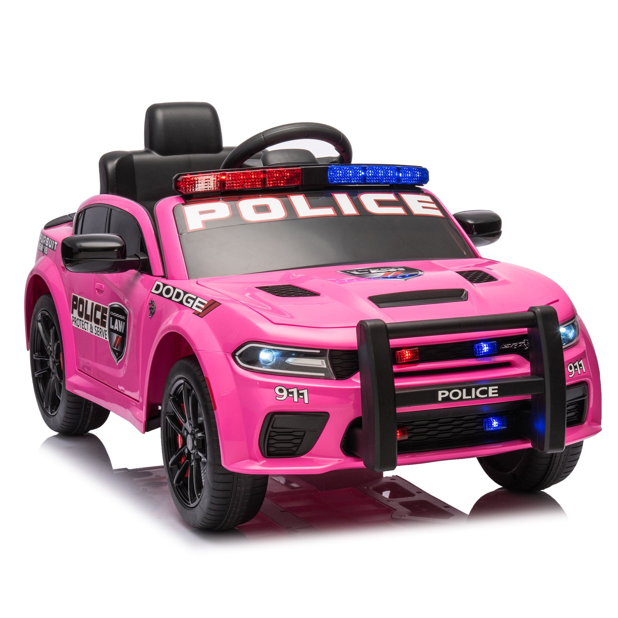 Licensed Dodge Charger,12v Kids ride on police car W/Parents Remote Control,anti-collision bar,Front& top alarm light design,Police car sticker,megaphone,three-speed,slow start,Four wheel suspension.