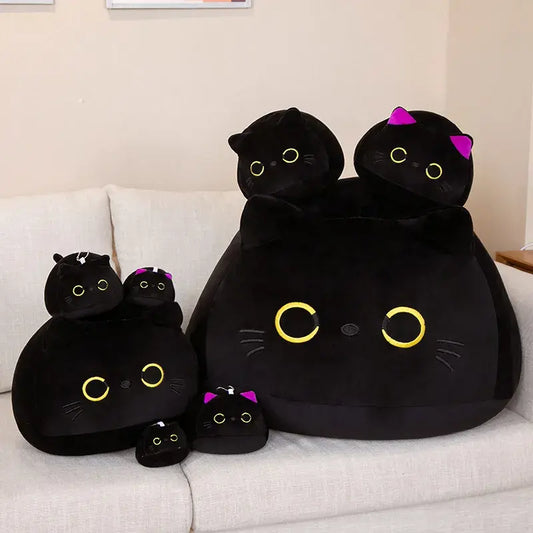 Plush Pillow Round Black Cat