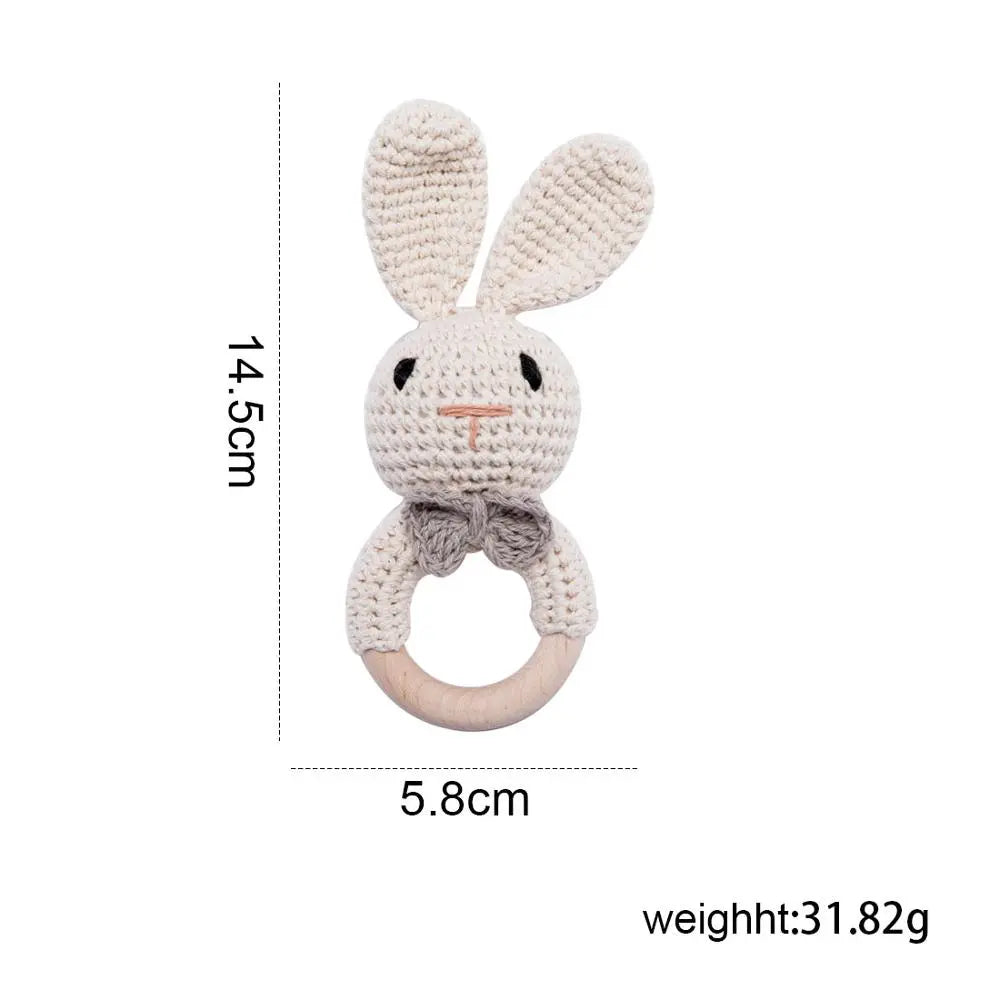 Baby Teether Music Rattle: Adorable Animal Crochet Elephant and Giraffe with Wooden Ring for Montessori Play!