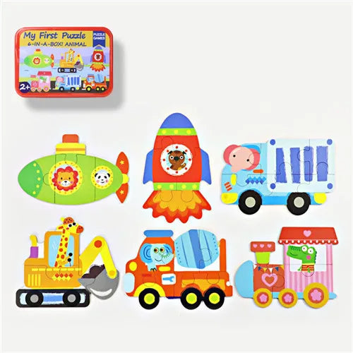 Baby Cartoon 3D Wooden Puzzles: Educational Fun in Cute Iron Boxes! 🧩🎁