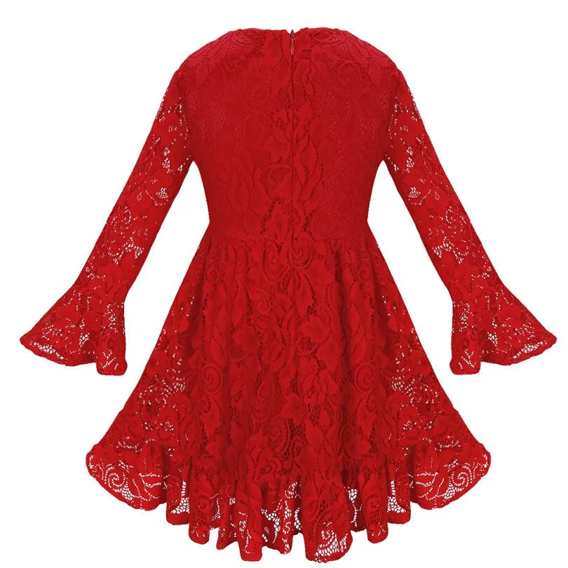 Girls Lace Flowers Long Sleeve Dress