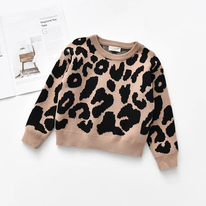 CozyCub Leopard Knit Sweater – Long Sleeve Unisex Kids Sweater for Autumn & Winter