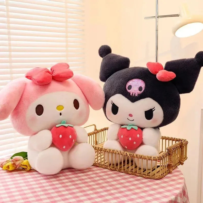 22/35cm Sanrio Strawberry Kuromi Pillow Plush Toy Girls Soft Stuffed Animal Toys Strawberry Melody Doll Gift