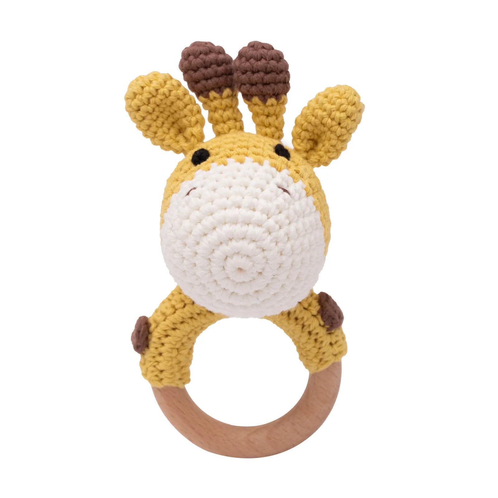 Baby Teether Music Rattle: Adorable Animal Crochet Elephant and Giraffe with Wooden Ring for Montessori Play!