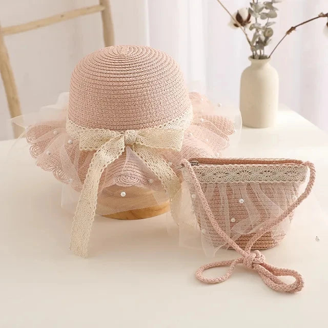 Sunshine Blossom Set: Summer Straw Hat and Handbag Ensemble for Girls