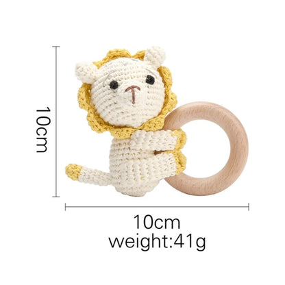 Baby Teether Music Rattle: Adorable Animal Crochet Elephant and Giraffe with Wooden Ring for Montessori Play!