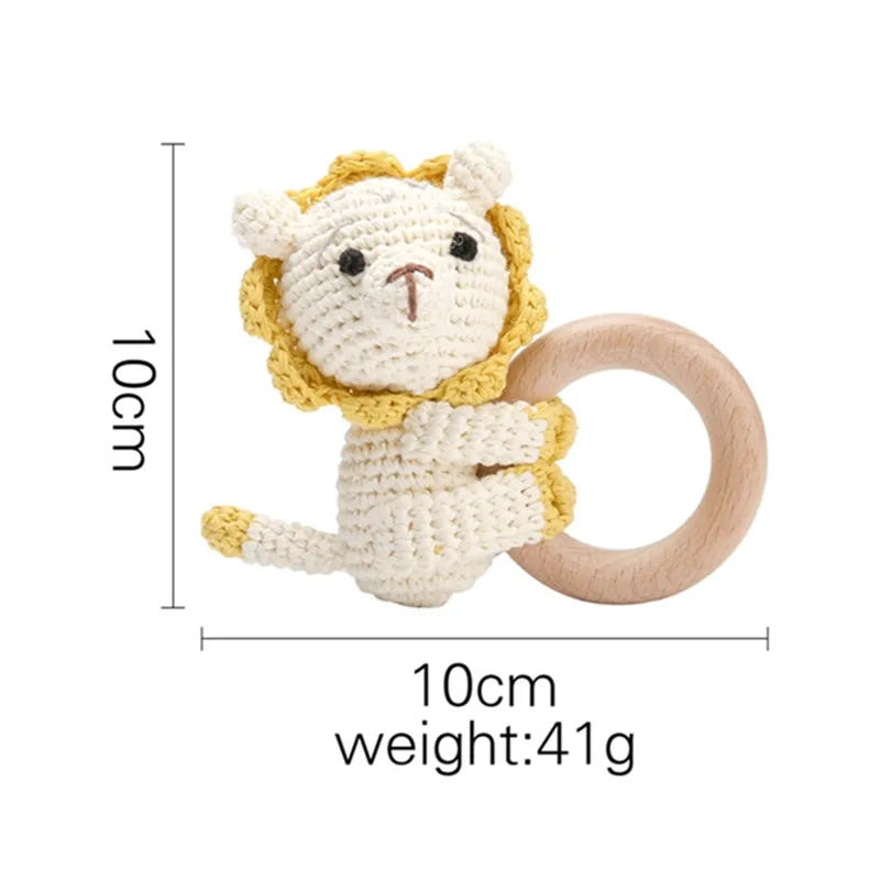 Baby Teether Music Rattle: Adorable Animal Crochet Elephant and Giraffe with Wooden Ring for Montessori Play!