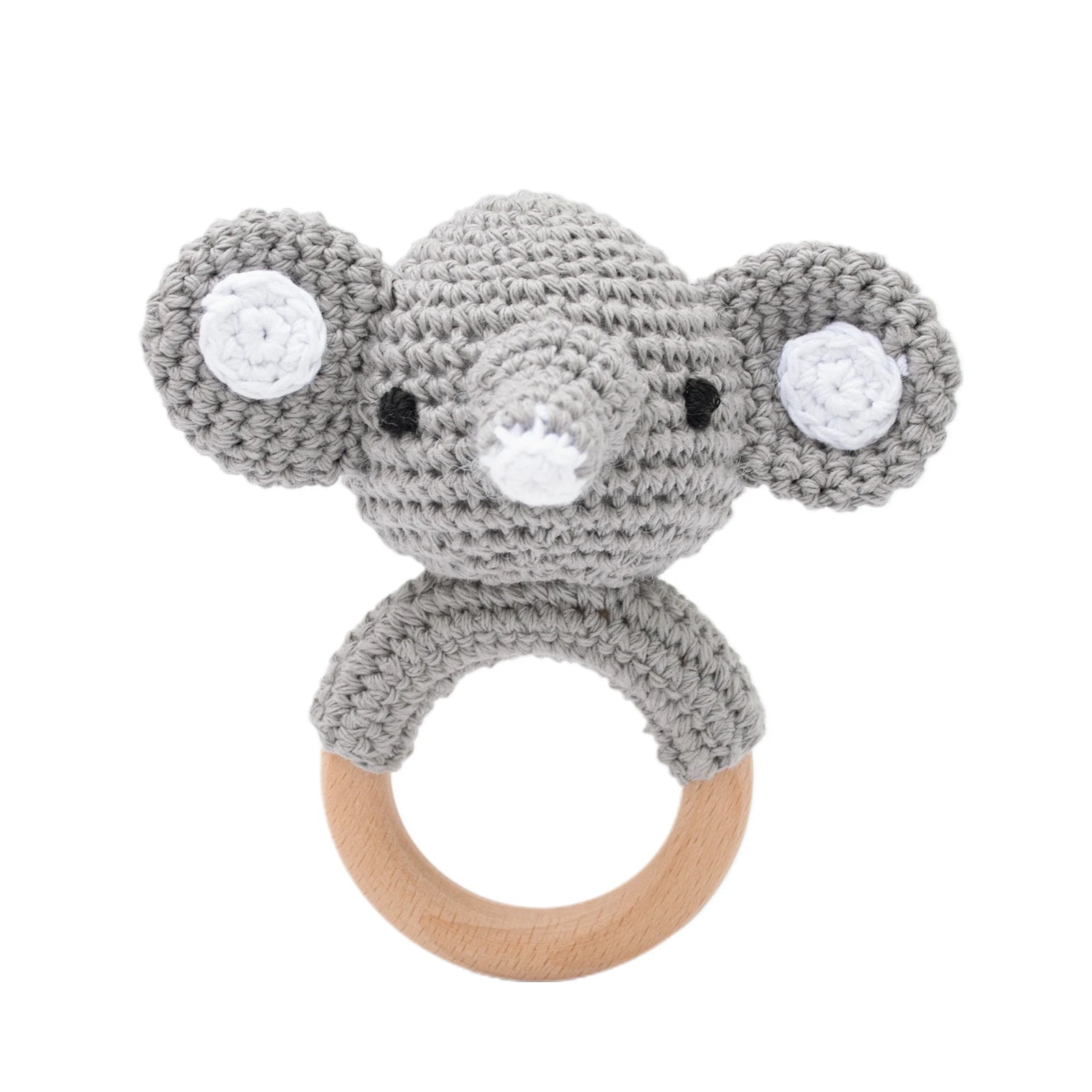 Baby Teether Music Rattle: Adorable Animal Crochet Elephant and Giraffe with Wooden Ring for Montessori Play!