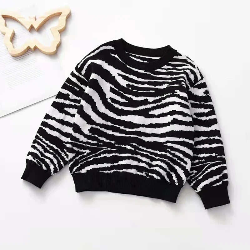 CozyCub Leopard Knit Sweater – Long Sleeve Unisex Kids Sweater for Autumn & Winter