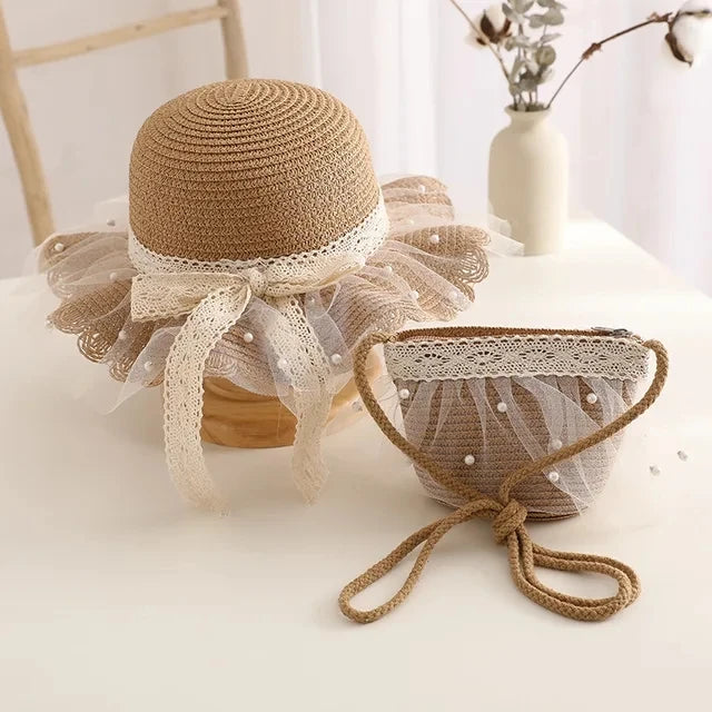 Sunshine Blossom Set: Summer Straw Hat and Handbag Ensemble for Girls