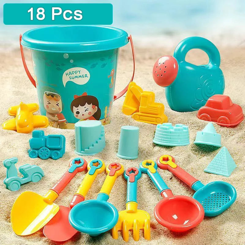 Sunny Sandcastle Fun: 18-Piece Beach Toy Set for Kids' Summer Adventures