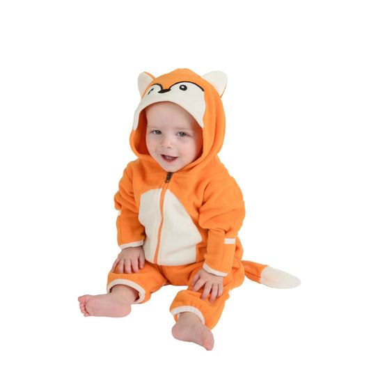 Fleece Baby Bunting Bodysuit – Infant One Piece Kids Hooded Romper Outerwear Toddler Jacket 0-3 Months Fox