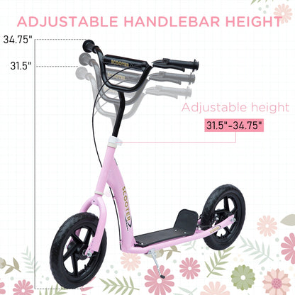 HOMCOM Kick Scooter for Kids 5-12 Years Old, Big Wheel Kids Scooter with Adjustable Height Handlebar, Non-slip Footplate, Rear Brake, Pink