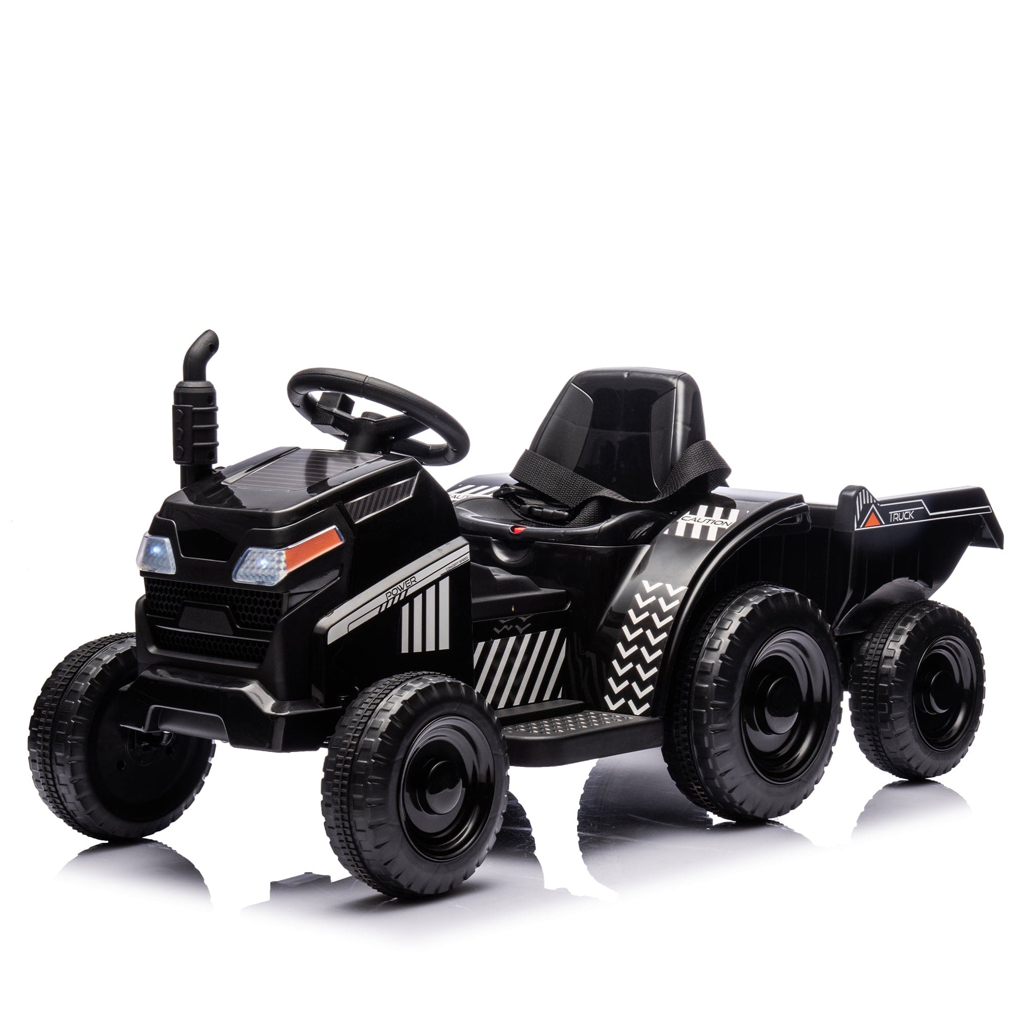 12V Kids Ride On Electric Tractor Black Knight,Kids Ride On Toy.2WD,Non-skid tires, steering wheel, foot pedal,With Removable storage tug,Light,Bluetooth,Music,MP3,USB,Power Display For Kids Aged 2-3.