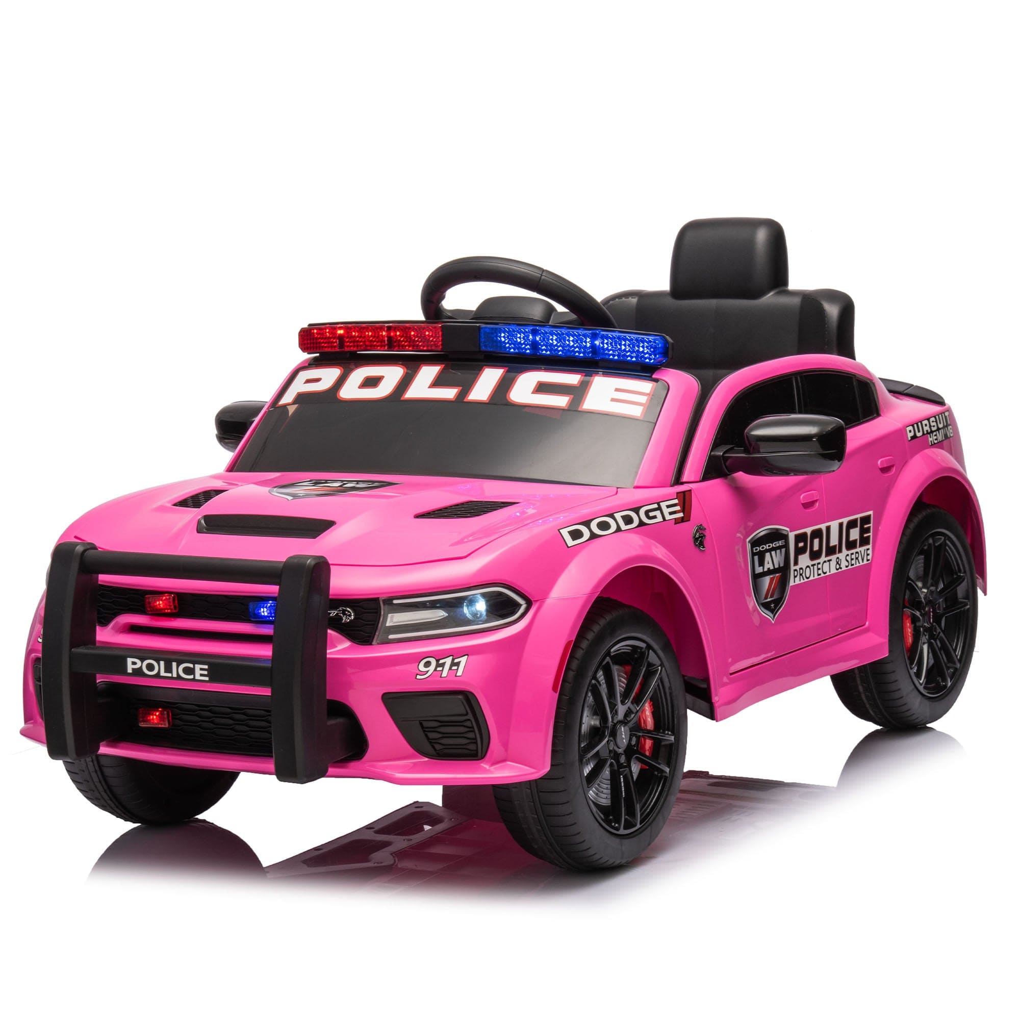 Licensed Dodge Charger,12v Kids ride on police car W/Parents Remote Control,anti-collision bar,Front& top alarm light design,Police car sticker,megaphone,three-speed,slow start,Four wheel suspension.