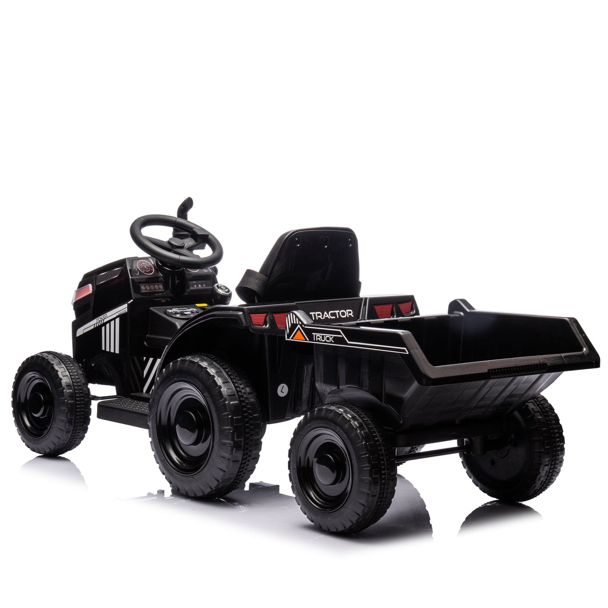 12V Kids Ride On Electric Tractor Black Knight,Kids Ride On Toy.2WD,Non-skid tires, steering wheel, foot pedal,With Removable storage tug,Light,Bluetooth,Music,MP3,USB,Power Display For Kids Aged 2-3.