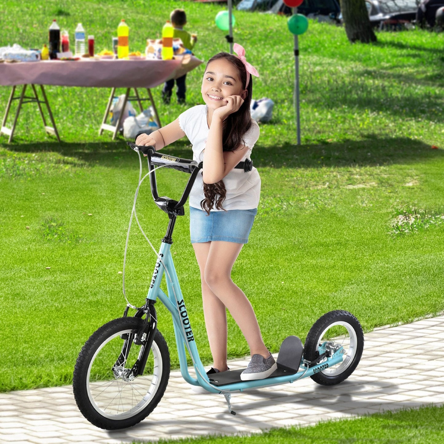 Aosom Youth Glide Pro Scooter – Adjustable Kick Scooter with Dual Brakes & Inflatable Wheels for Ages 5+, Blue