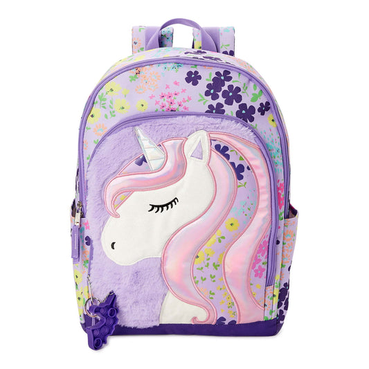 Wonder Nation Girls 17" Laptop Backpack Fuzzy Flower Magic Unicorn, Purple