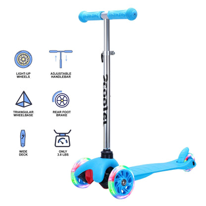 SimpleLux FlashGlide Kids Scooter – 4-Height Adjustable, Wide Deck, PU Flashing Wheels, for Ages 3+, Blue