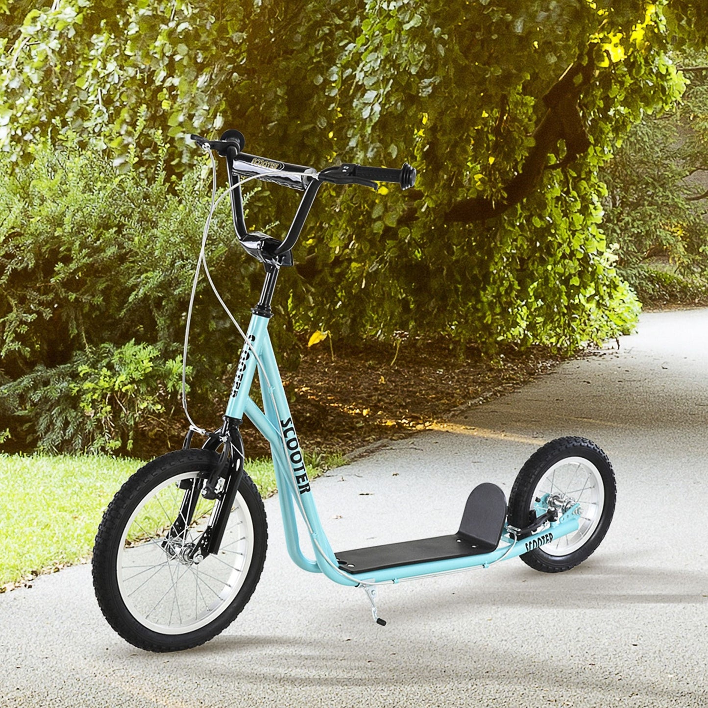 Aosom Youth Glide Pro Scooter – Adjustable Kick Scooter with Dual Brakes & Inflatable Wheels for Ages 5+, Blue