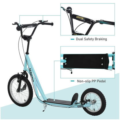 Aosom Youth Glide Pro Scooter – Adjustable Kick Scooter with Dual Brakes & Inflatable Wheels for Ages 5+, Blue