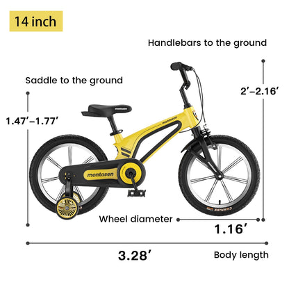 M-F800-14 inch Kids Bike for Girls and Boys, Magnesium Alloy Frame with Auxiliary Wheel, Kids Single Speed Cruiser Bike.