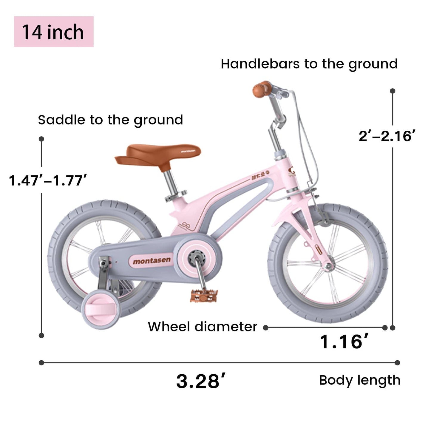 M-F800-14 inch Kids Bike for Girls and Boys, Magnesium Alloy Frame with Auxiliary Wheel, Kids Single Speed Cruiser Bike.