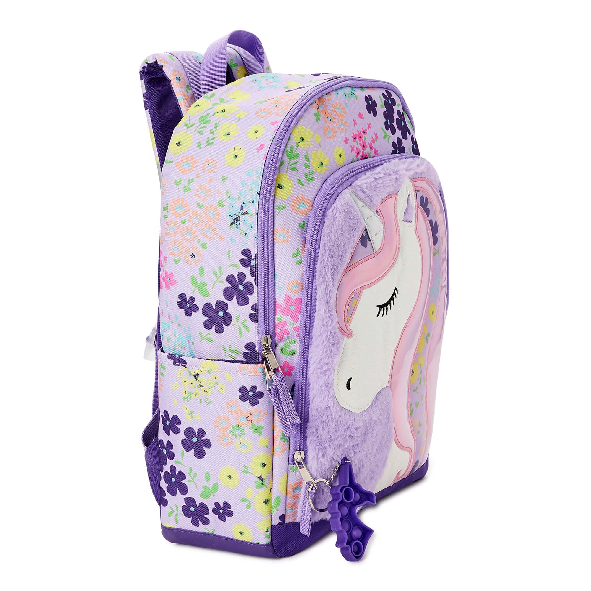 Wonder Nation Girls 17" Laptop Backpack Fuzzy Flower Magic Unicorn, Purple