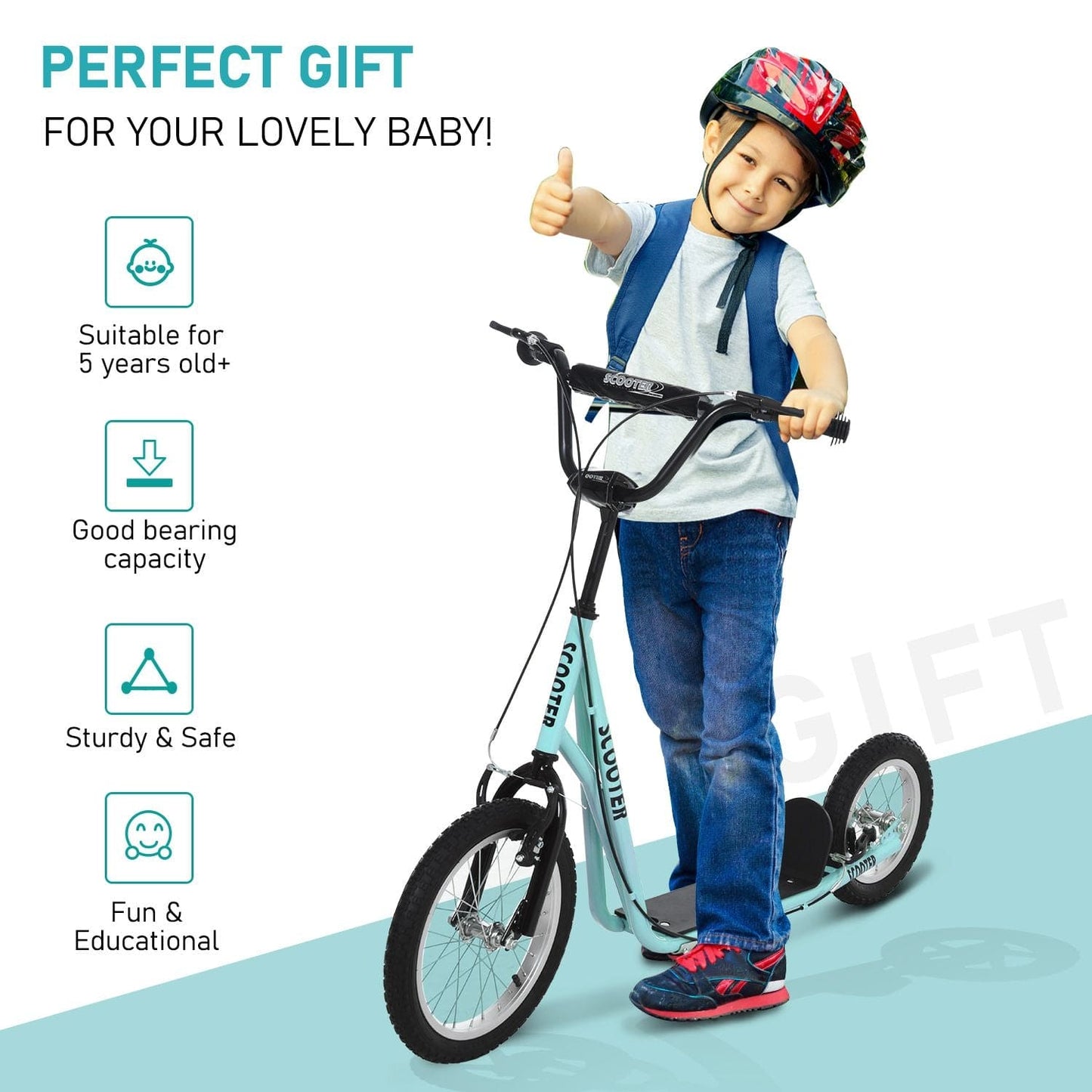 Aosom Youth Glide Pro Scooter – Adjustable Kick Scooter with Dual Brakes & Inflatable Wheels for Ages 5+, Blue