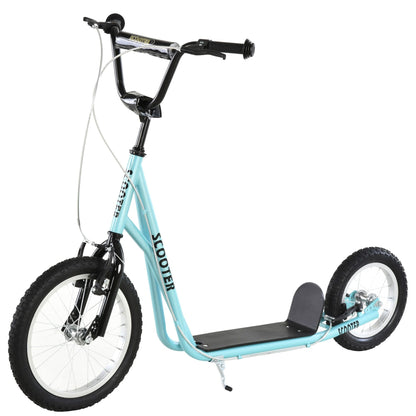 Aosom Youth Glide Pro Scooter – Adjustable Kick Scooter with Dual Brakes & Inflatable Wheels for Ages 5+, Blue