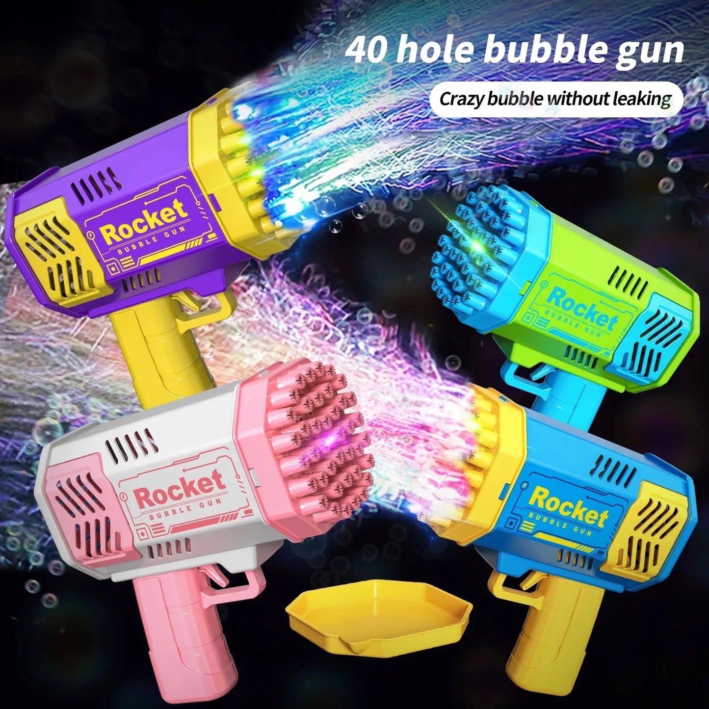 40 Holes Electric Rocket Bubble Machine Handheld Automatic Space Light Bubble Gun Kids Outdoor Battle Toys without Bubble Water