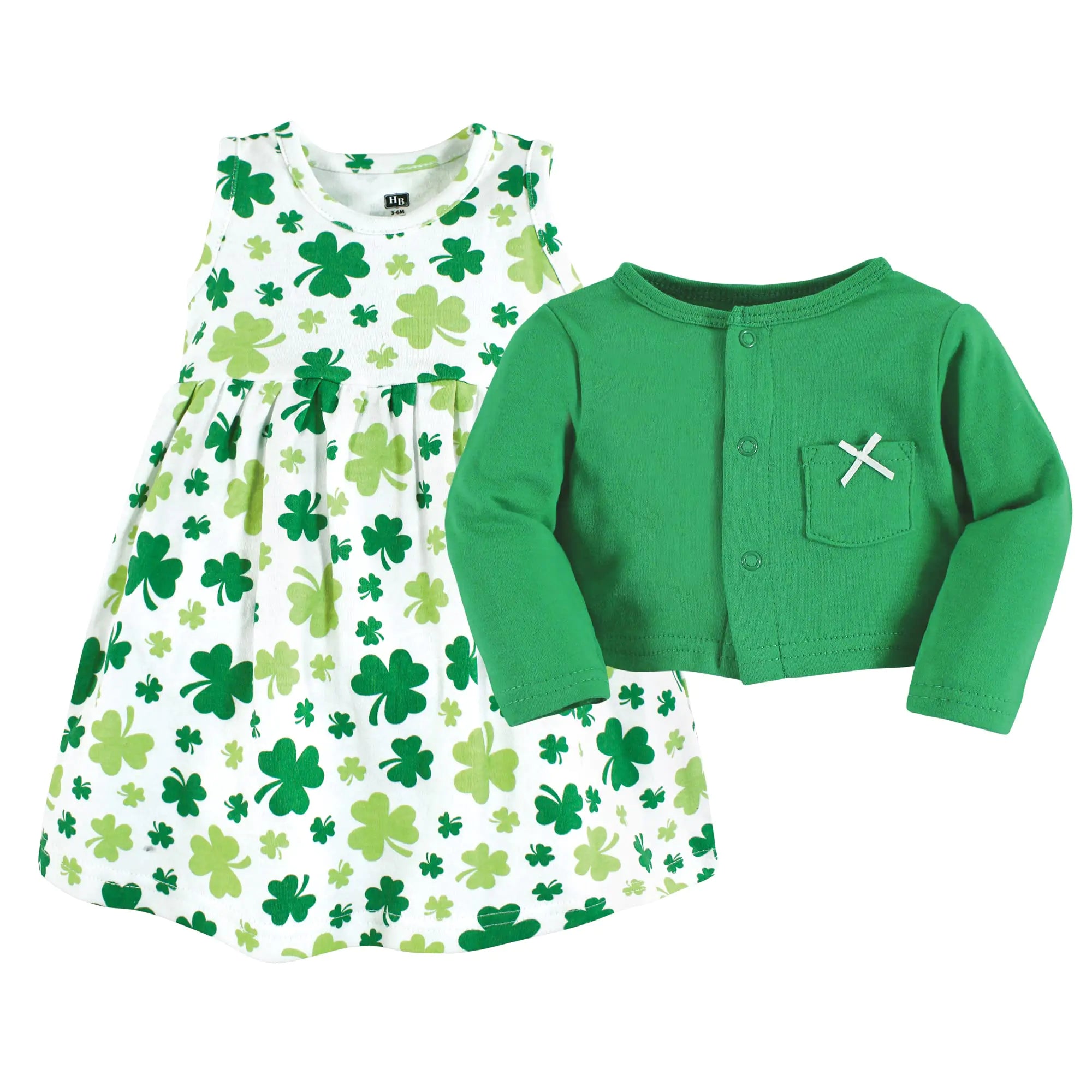 Hudson Baby Baby Girls' Cotton Dress and Cardigan Set 5T Shamrocks