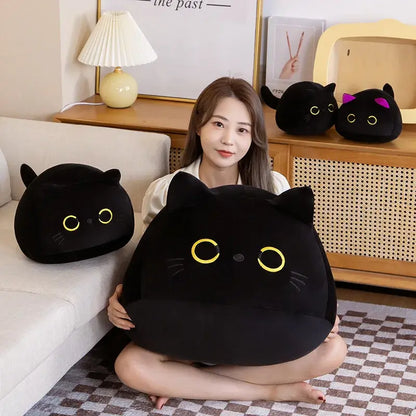 Plush Pillow Round Black Cat