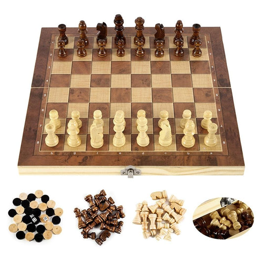 TimberTactics Foldable Wooden Chess Set: Portable Strategy Board Game