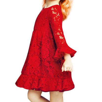 Girls Lace Flowers Long Sleeve Dress