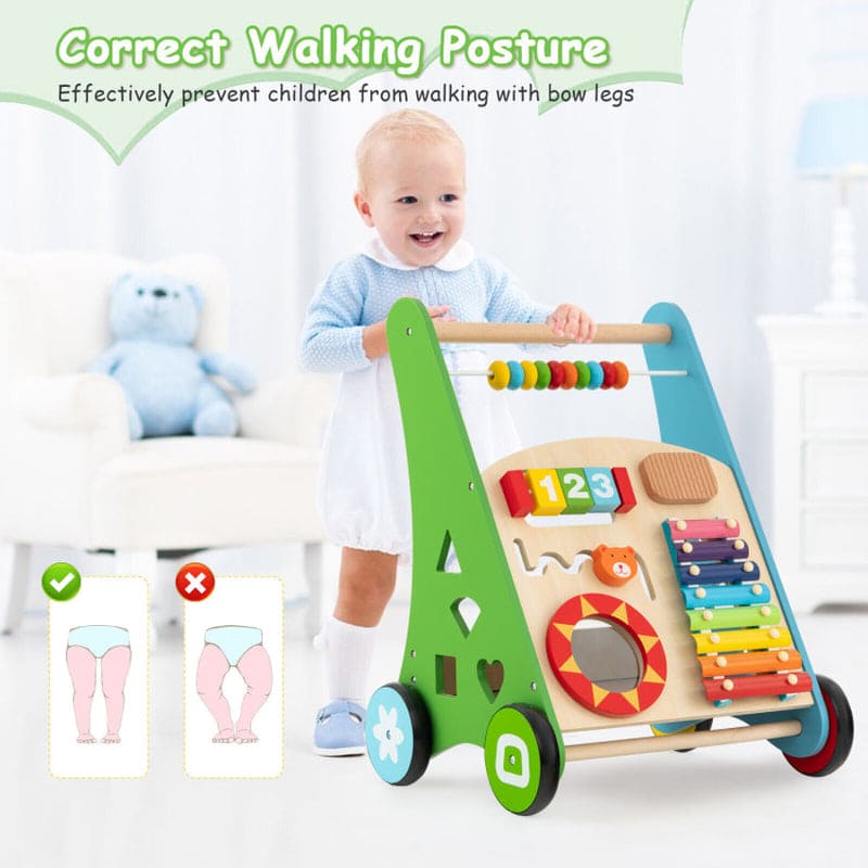 Toddler Push Walker Activity Center Toy with Burr-Free Handle