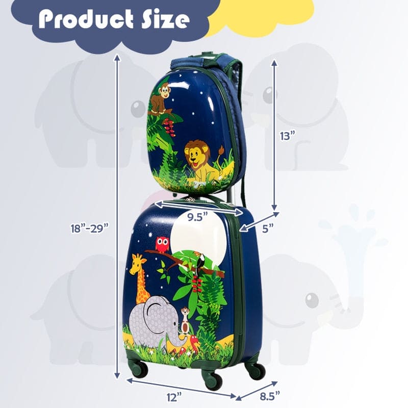 2 Pieces 12 Inch 16 Inch Kids Luggage Set with Backpack and Suitcase for Travel - The Little Big Store