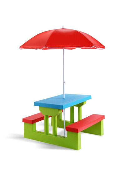 Costway 4 Seat Kids Picnic Table W/Umbrella Garden Yard Folding Children Bench Outdoor