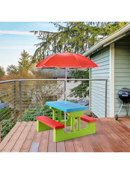 Costway 4 Seat Kids Picnic Table W/Umbrella Garden Yard Folding Children Bench Outdoor