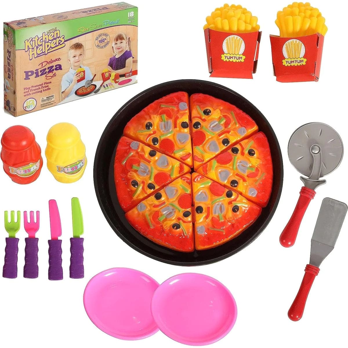 IQ Toys Pizza Party Play Set - 19-Piece Pretend Pizza Party Cutting and Serving Playset