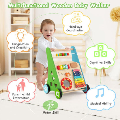 Toddler Push Walker Activity Center Toy with Burr-Free Handle