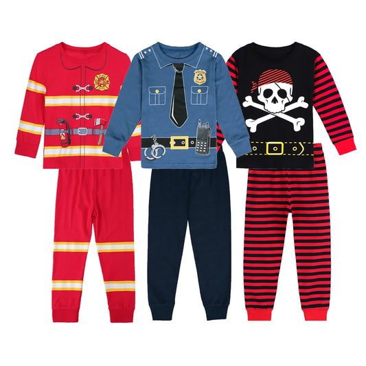 Fun and Festive Kids Pajamas: Toddler Police, Fireman, Skeleton Clothing Set